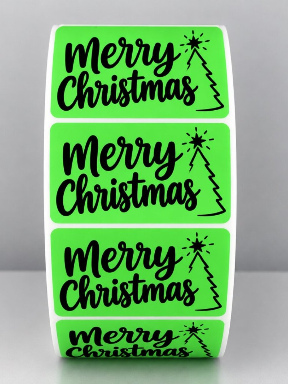 Merry Christmas Tree Stickers – Green Holiday Thank You Labels 2x1